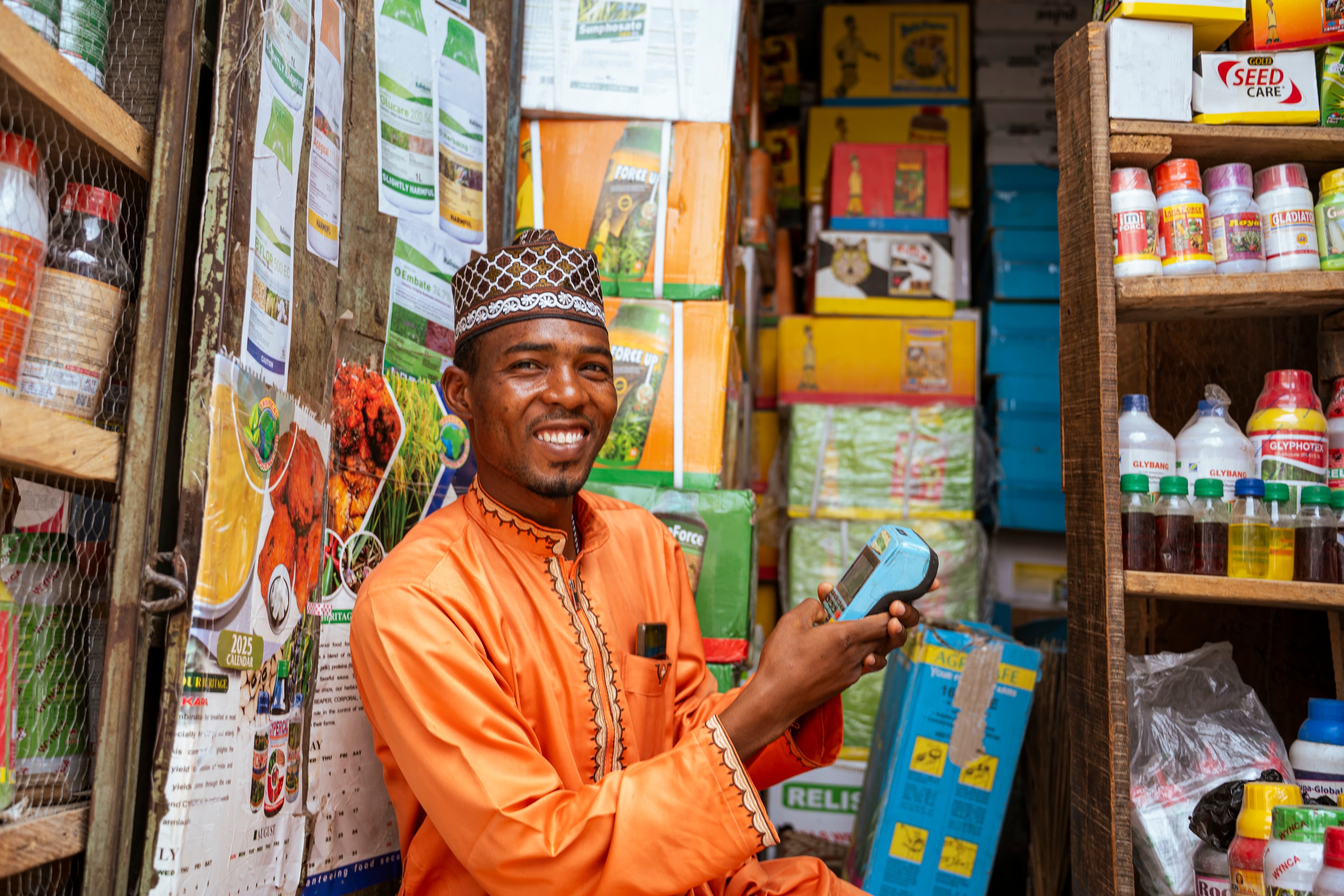 Man holding payment POS